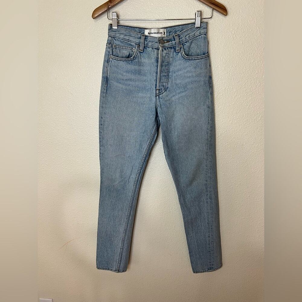Reformation light blue Kara button fly mid rise skinny jeans 24